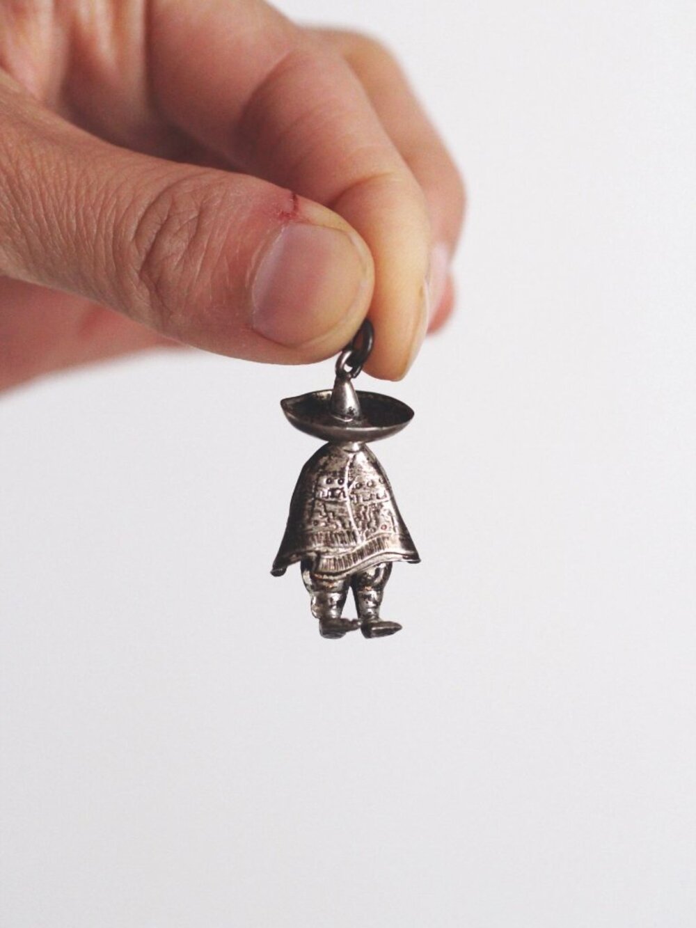 Sterling Silver Mexican Man Charm Pendant 925 Vintage Figurine Design